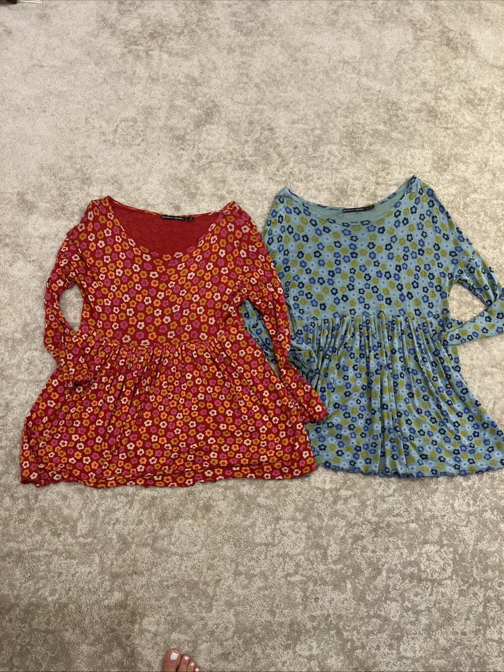 Gudrun Sjoden Tunic Top Size Small Floral Stretch Modal Pockets Lot Of 2